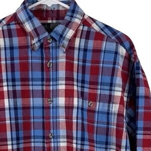 Canyon Guide Outfitters Button Down Mens Large Red Blue Plaid Short Sleeve Shirt